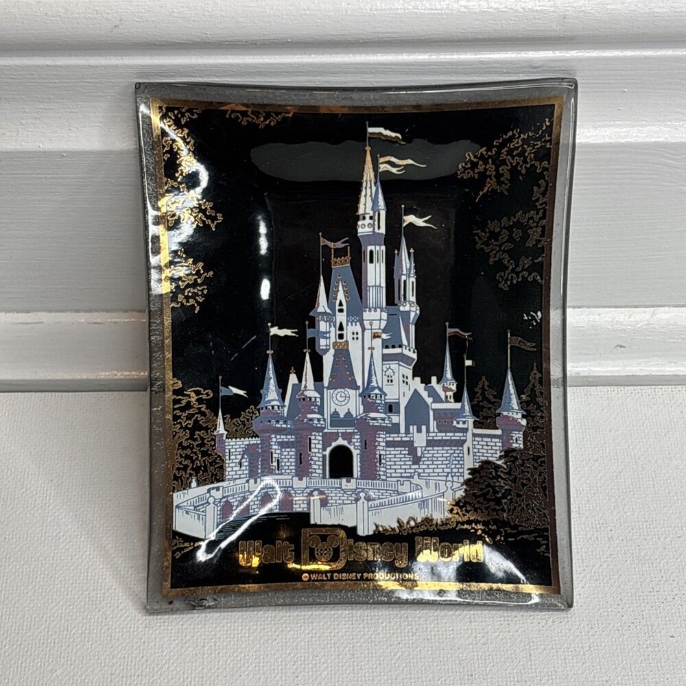 Walt Disney World Black & Gold Cinderella Castle Vintage Glass Trinket Dish